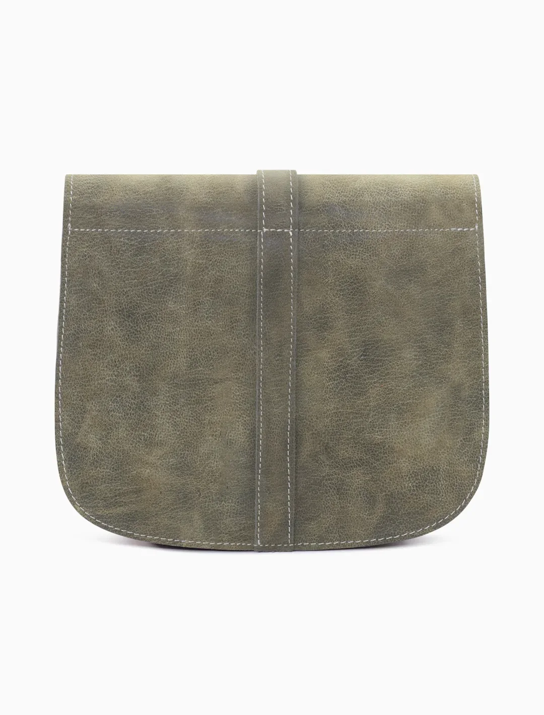 Minimalist Sage Olive Leather Saddle Bag | Elegant Curvy Crossbody