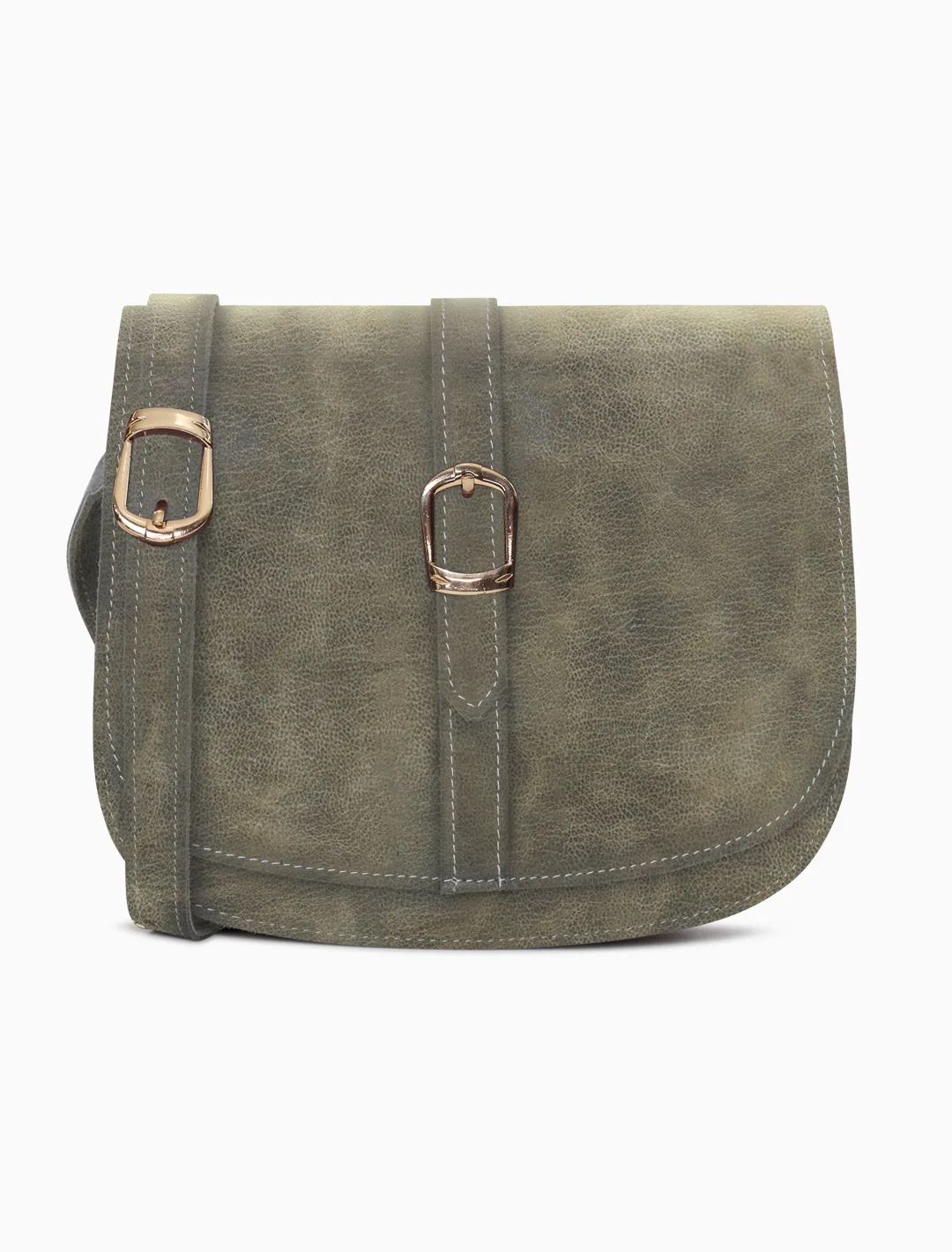 Minimalist Sage Olive Leather Saddle Bag | Elegant Curvy Crossbody