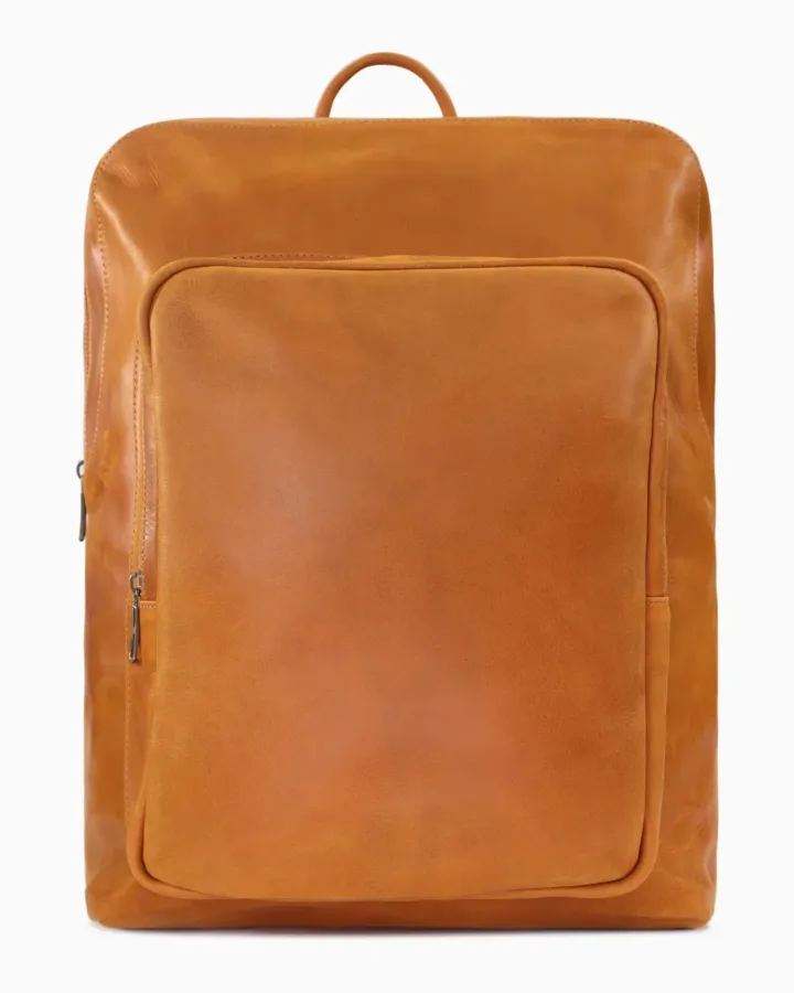 Minimalist Full-Grain Leather Backpack - Cognac