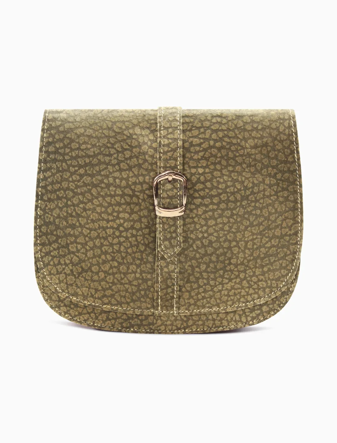 Minimalist Textured Olive Leather Saddle Bag | Elegant Curvy Crossbody