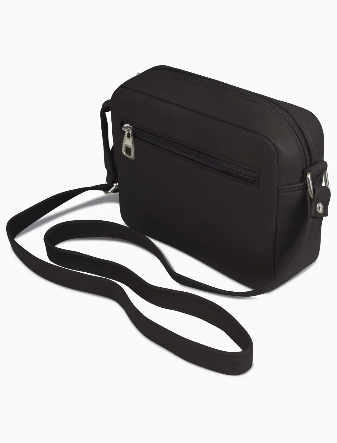 Minimalist Espresso Leather Crossbody Bag | Compact Pebbled Leather Travel Bag