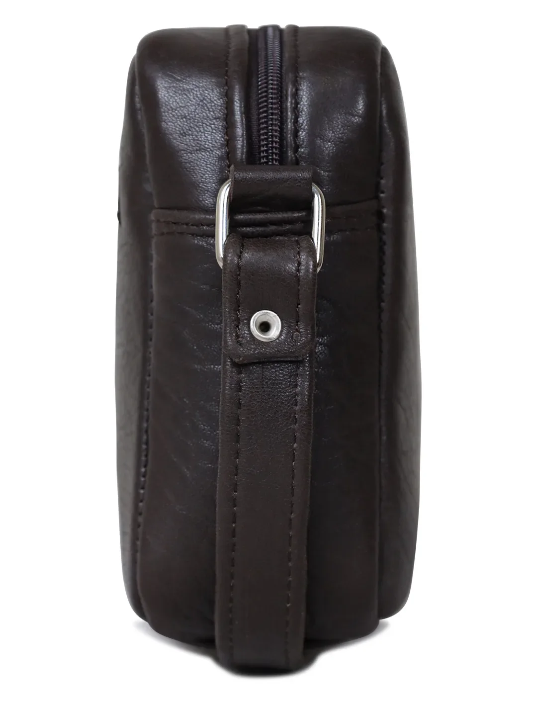 Minimalist Espresso Leather Crossbody Bag | Compact Pebbled Leather Travel Bag
