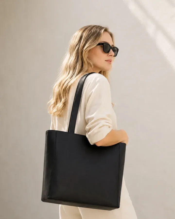 Large Dark Blue Suede Leather Tote Bag