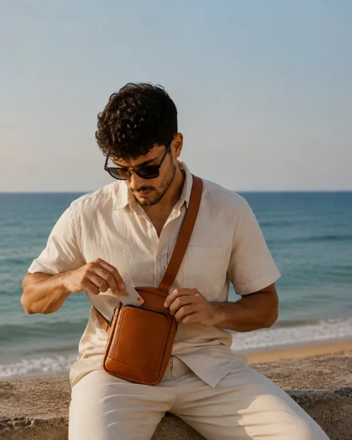Minimalist Cognac Leather Sling Bag