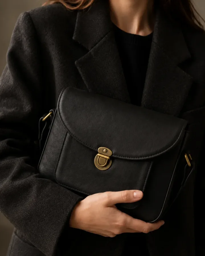 Classic Black Leather Messenger Bag