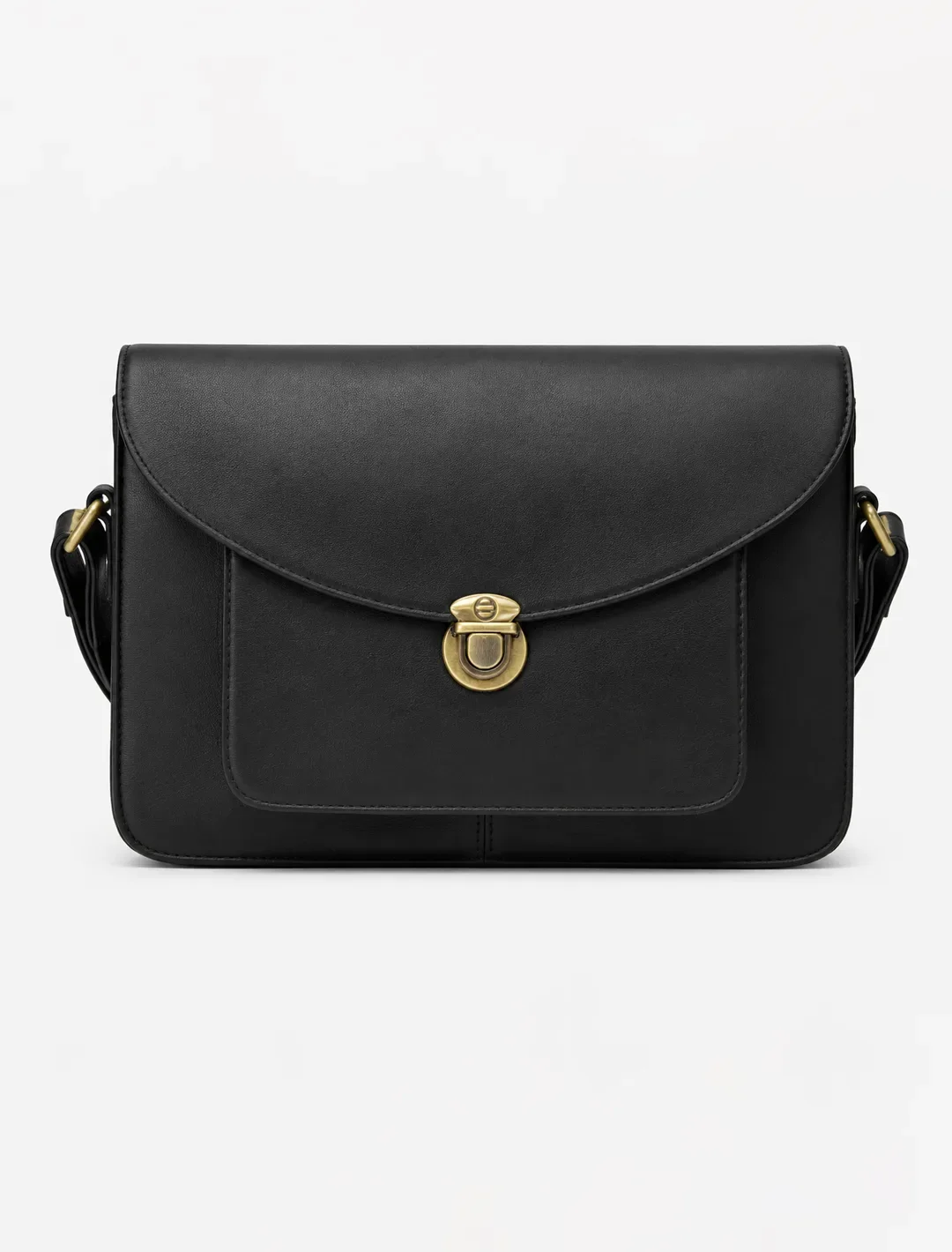 Classic Black Leather Messenger Bag | Vintage Black Crossbody Satchel