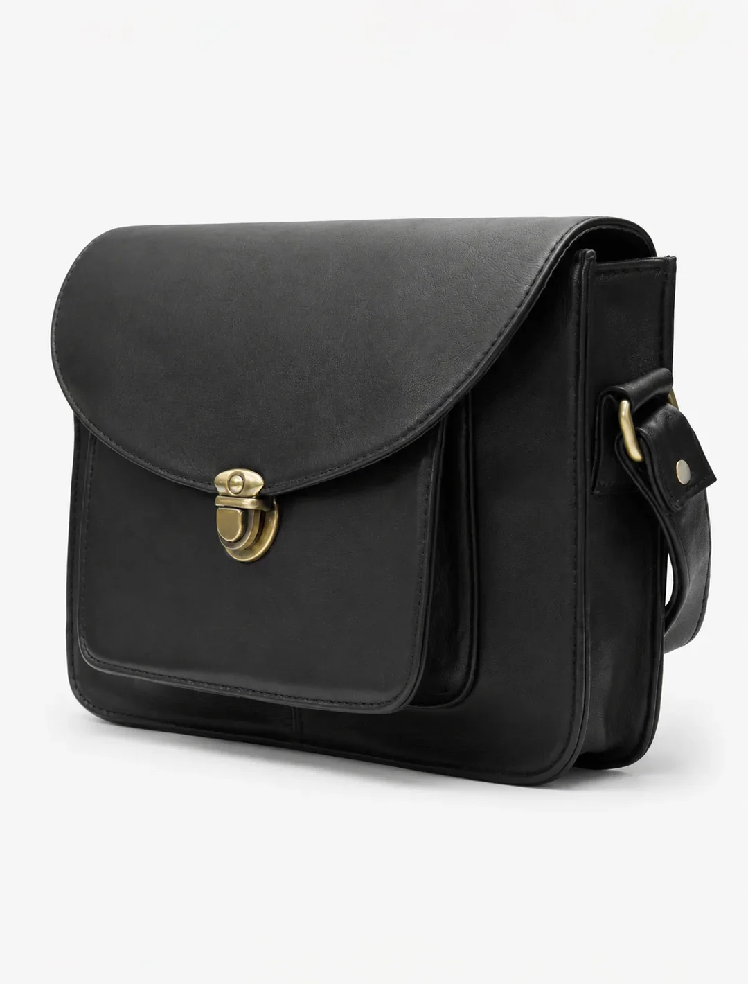 Classic Black Leather Messenger Bag | Vintage Black Crossbody Satchel