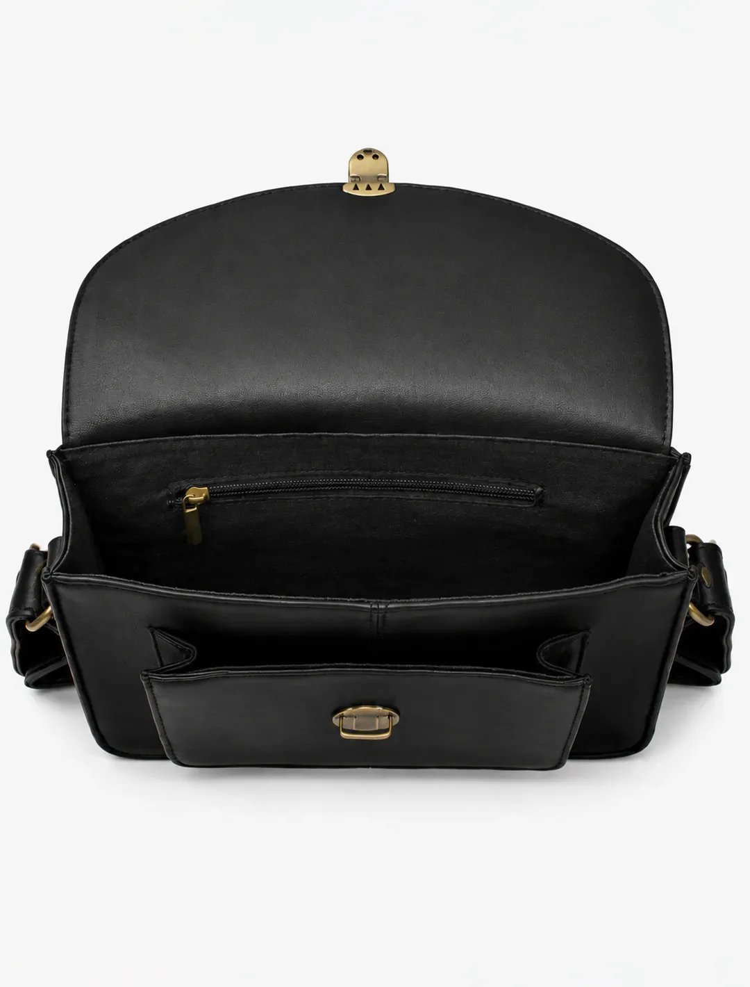 Classic Black Leather Messenger Bag | Vintage Black Crossbody Satchel