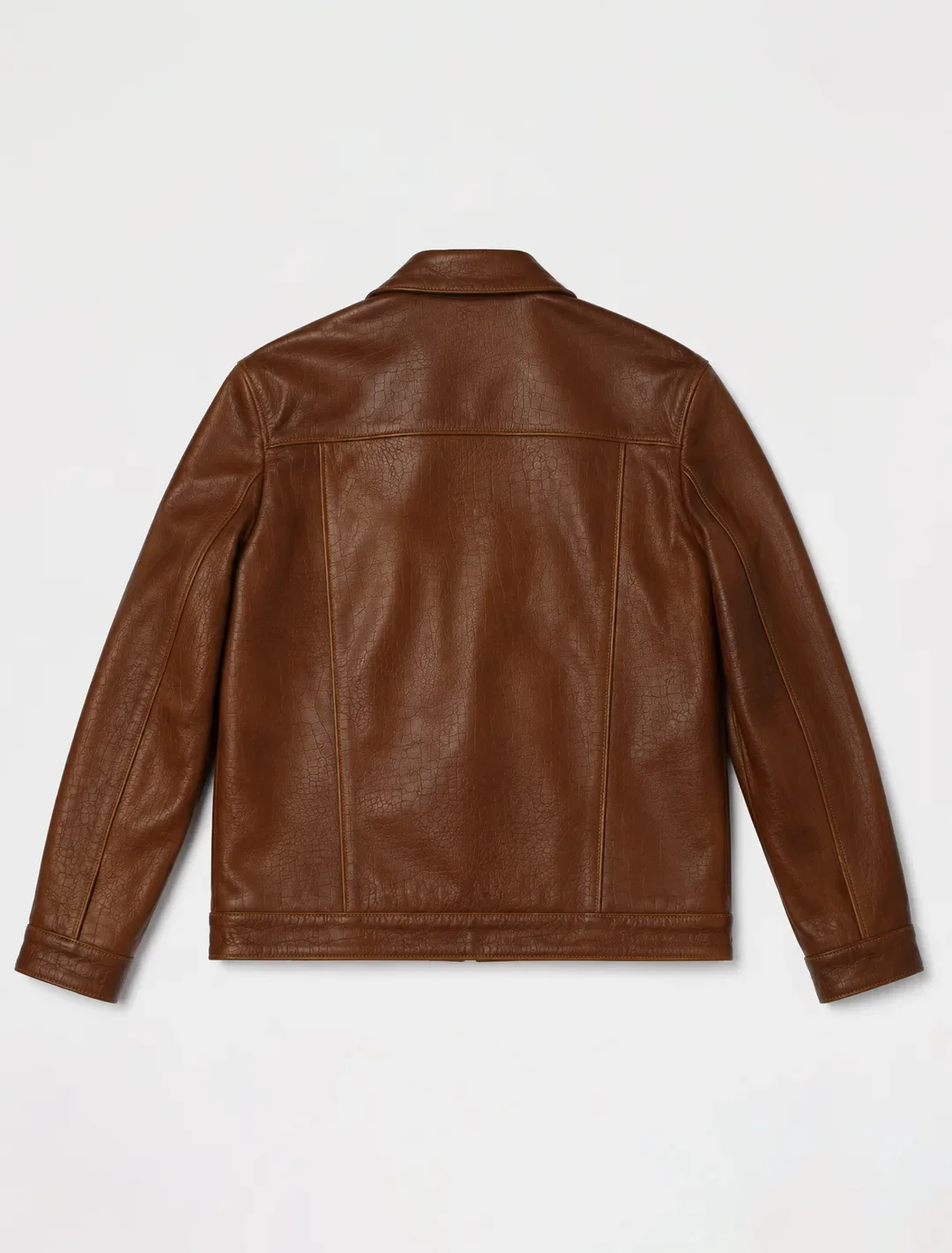 Classic Brown Croco-Embossed Leather Jacket | Men's Zip-Front Stand Collar Jacket