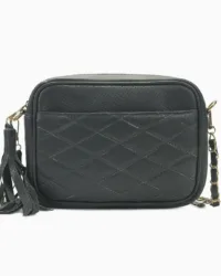 Quilted Black Leather Camera Bag | Elegant Diamond-Stitched Crossbody