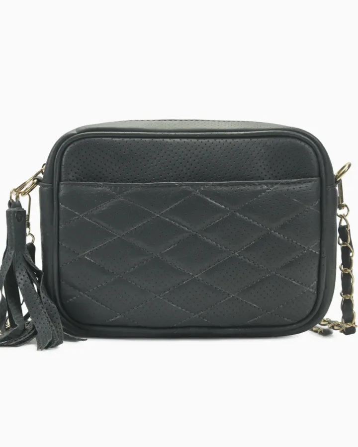 Quilted Black Leather Camera Bag