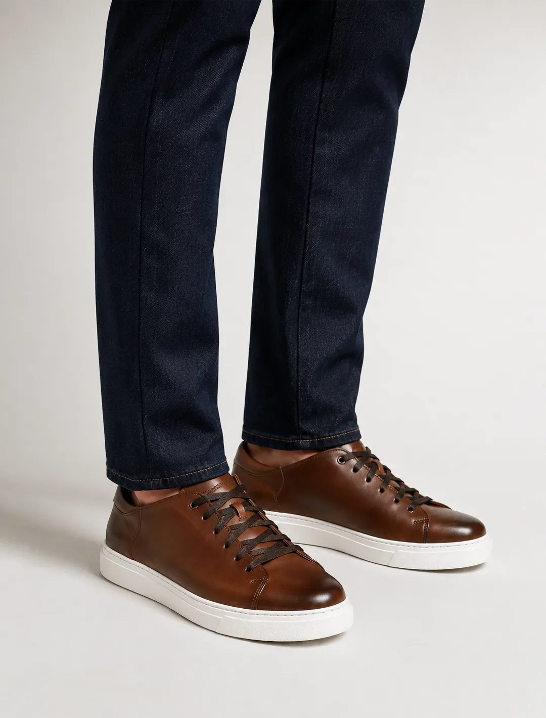 Rich Brown Leather Low-Top Sneakers | Minimalist Italian-Inspired Casual Trainers